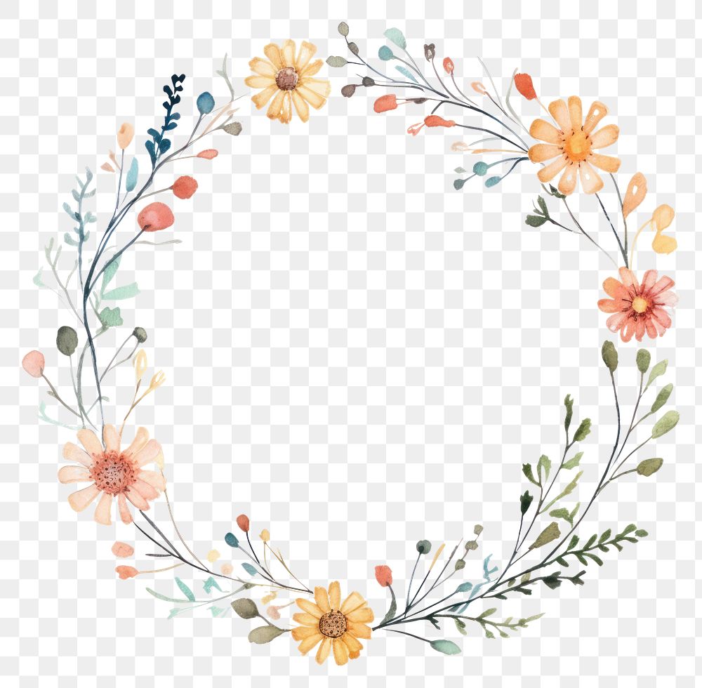 PNG Little flower circle border pattern wreath white background. AI generated Image by rawpixel.