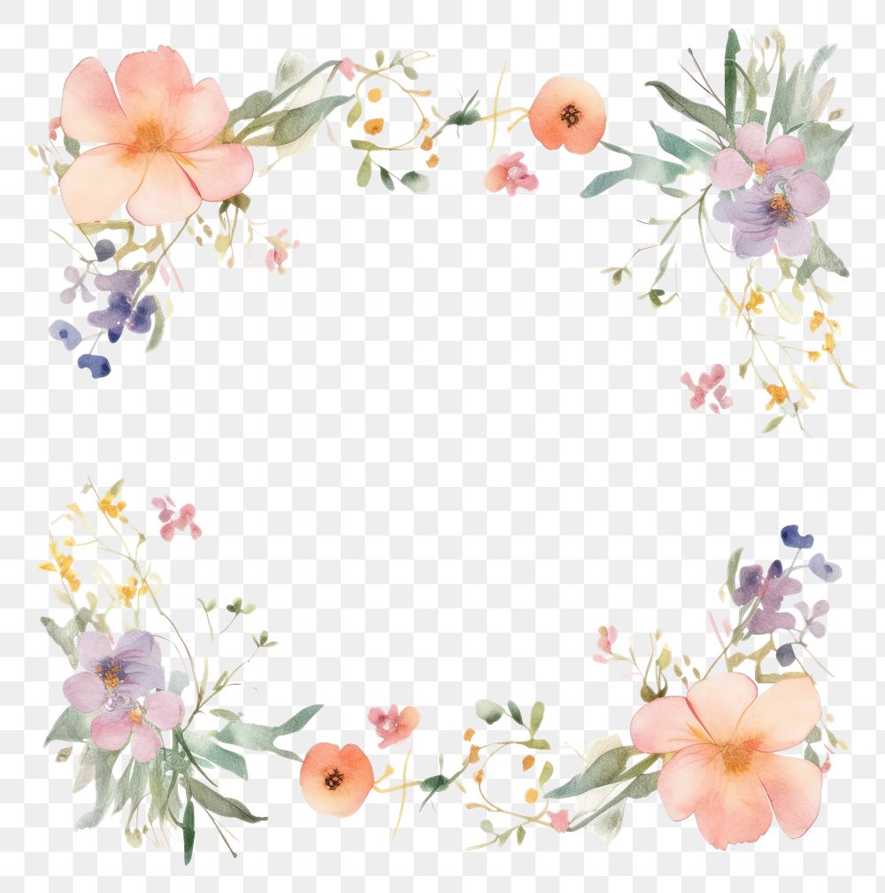 PNG Little minimal little flower square border in watercolor style pattern wreath plant
