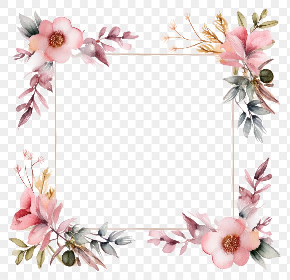PNG Little minimal little flower square border in watercolor style frame plant white background. AI generated Image by…
