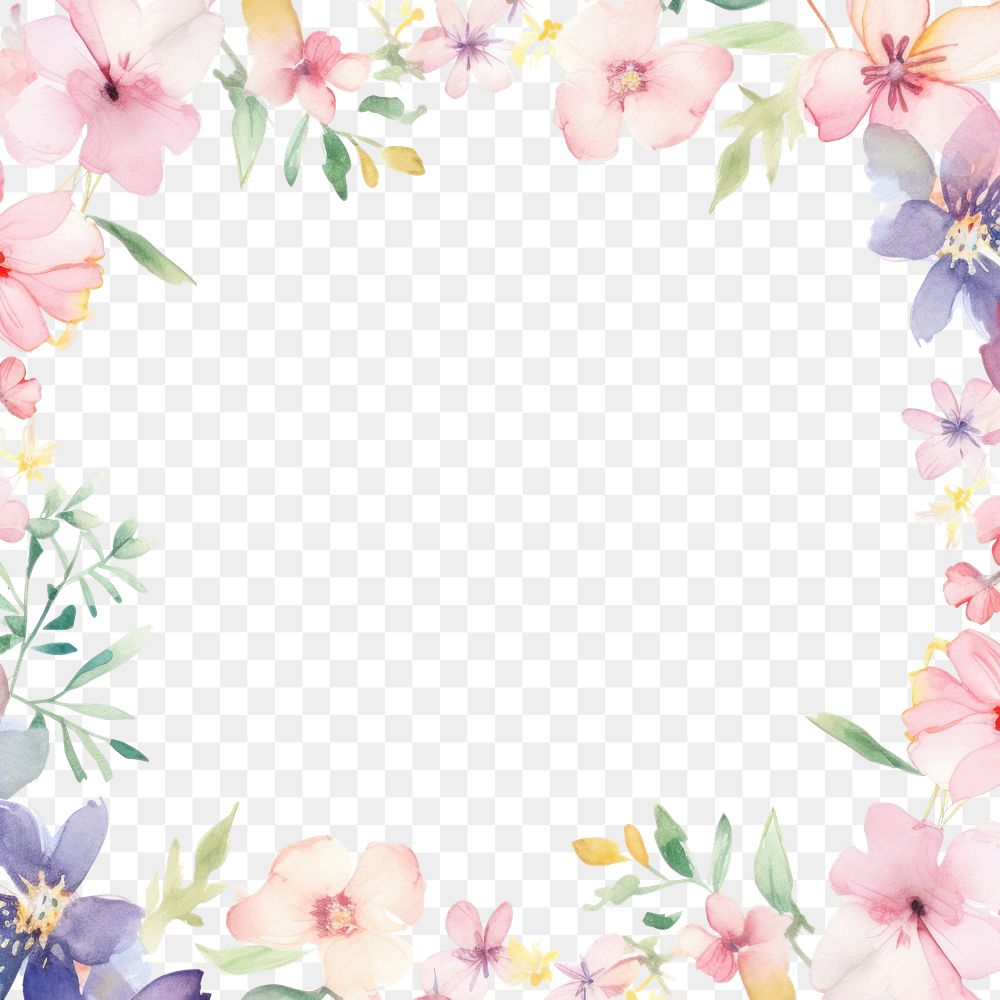 PNG Little minimal little flower square border in watercolor style backgrounds pattern plant. AI generated Image by rawpixel.