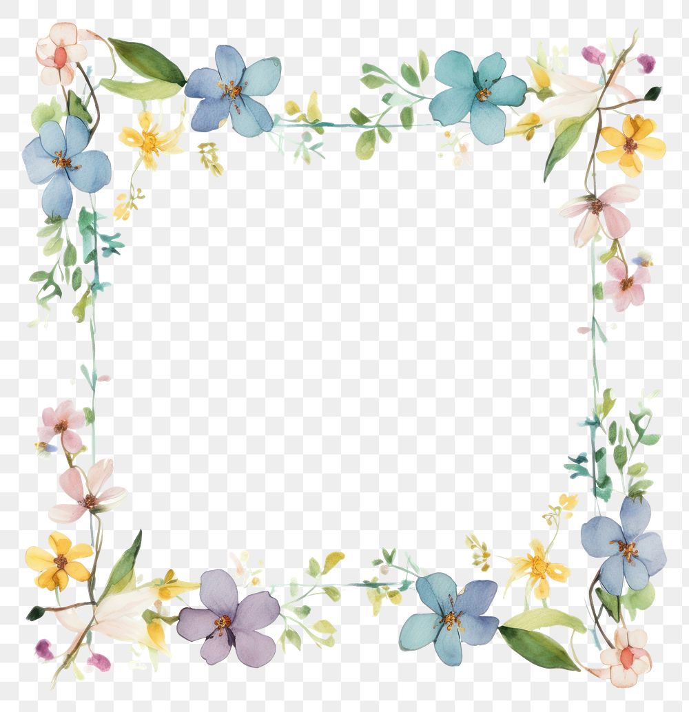 PNG Little minimal little flower square border in watercolor style pattern wreath plant. AI generated Image by rawpixel.