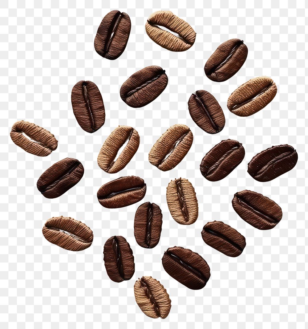 PNG Embroidery style white fabric coffee bean backgrounds.