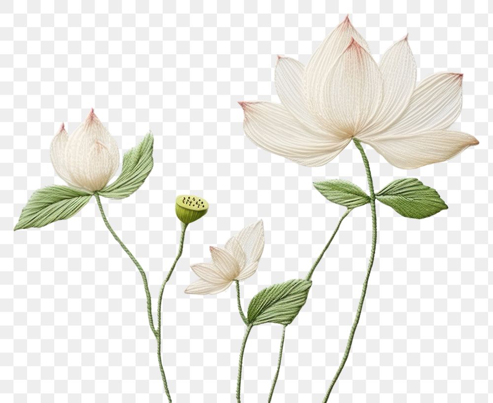 PNG Embroidery white fabric lotus flower.