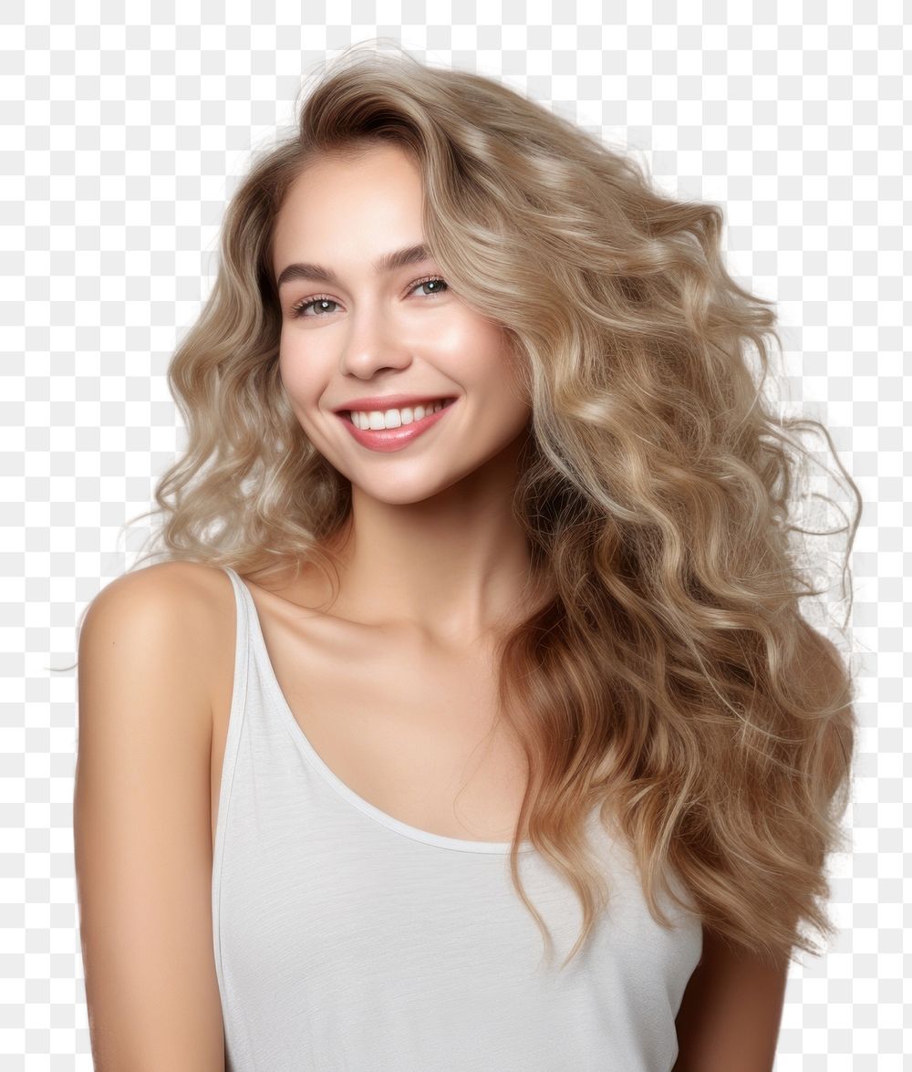 PNG  Female with fair hair portrait smiling looking. AI generated Image by rawpixel.