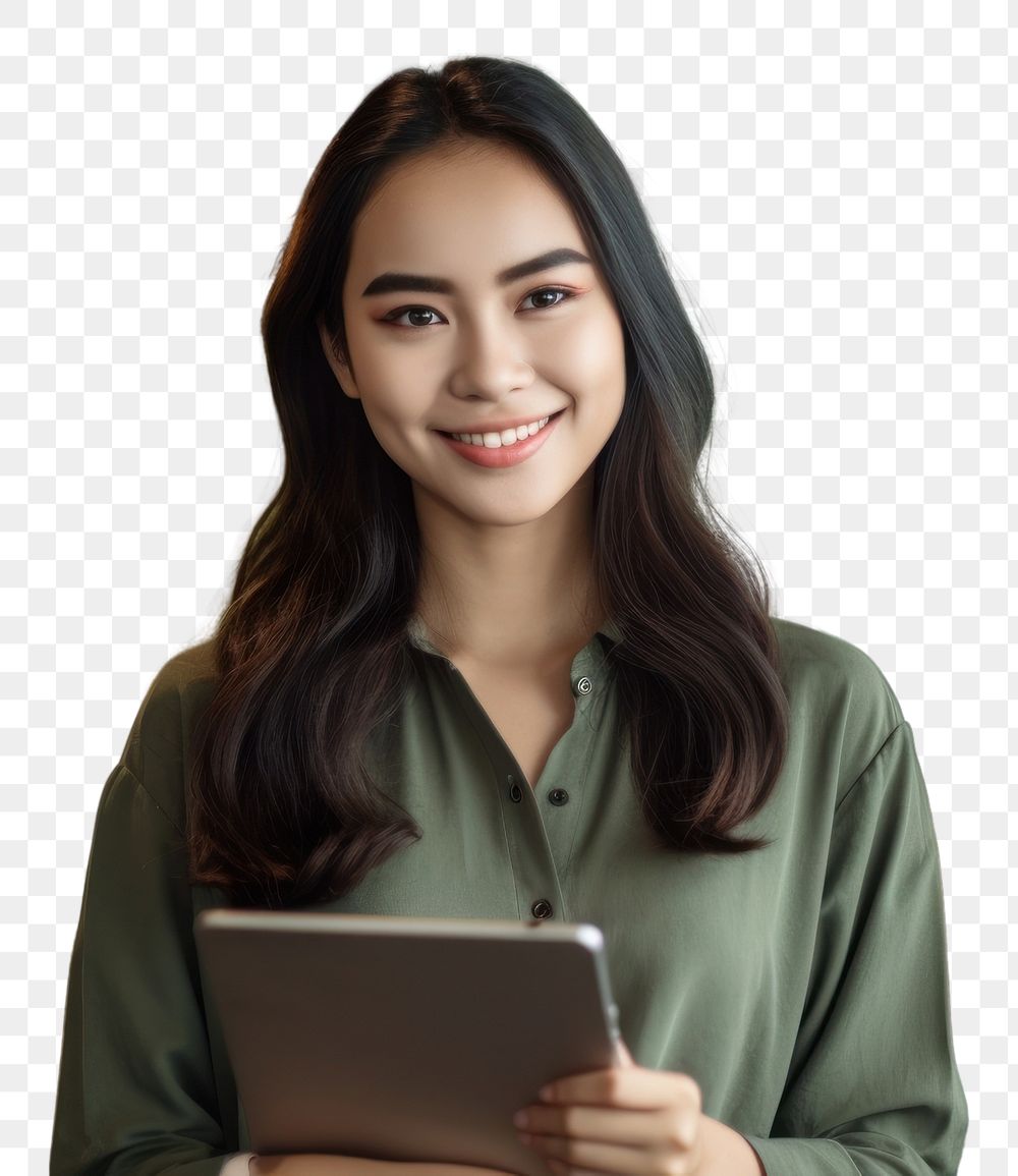PNG Thai businesswoman in office computer portrait holding. AI generated Image by rawpixel.