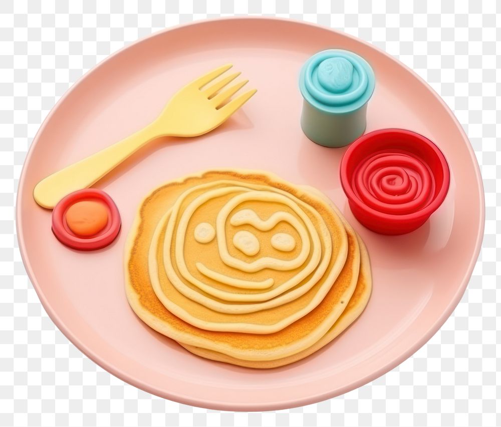 PNG  Plasticine of pancake plate food fork.