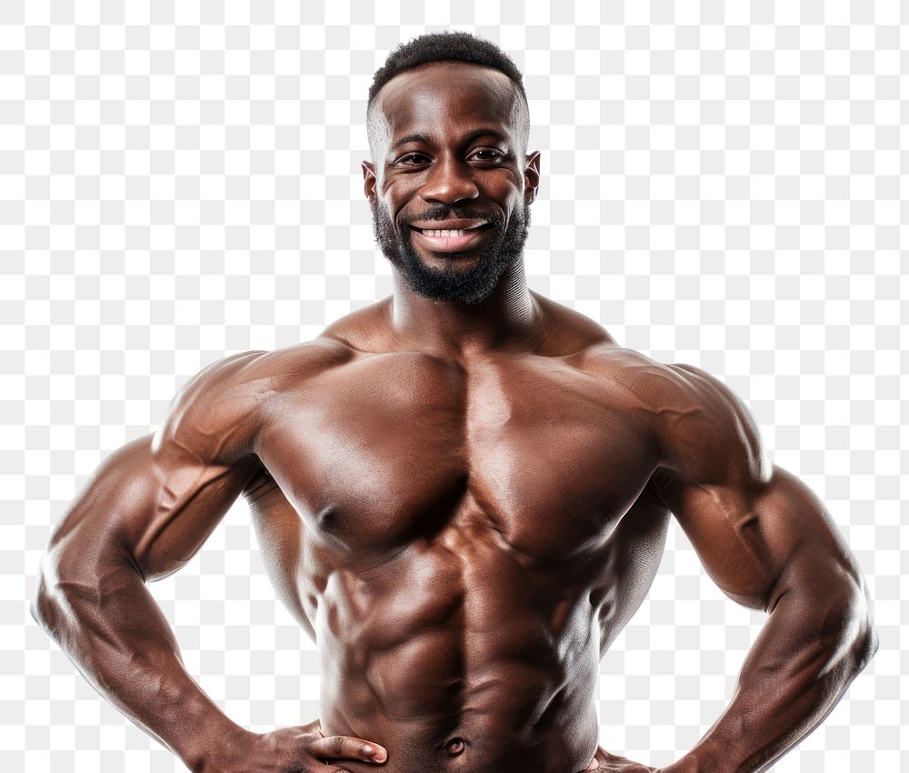 PNG  Exercise teacher showing off his big muscles portrait adult torso.