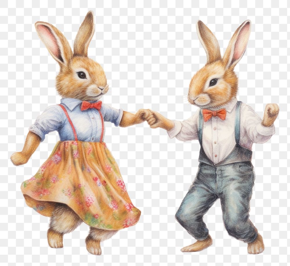 PNG Rabbit couple characters dancing drawing animal mammal