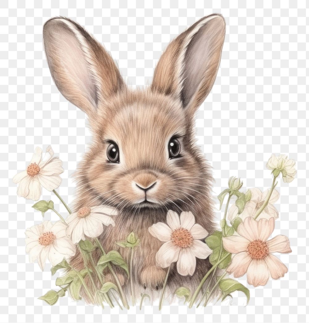 PNG Rabbit with flowers drawing sketch rodent