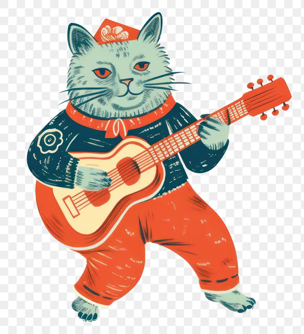 PNG Cat playing guitar representation performance creativity