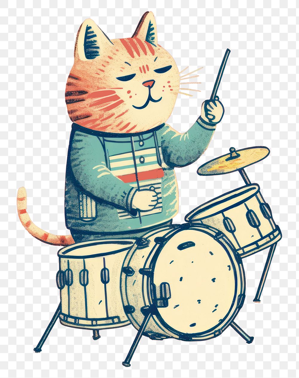 PNG Cat playing drum drums percussion musician. AI generated Image by rawpixel.