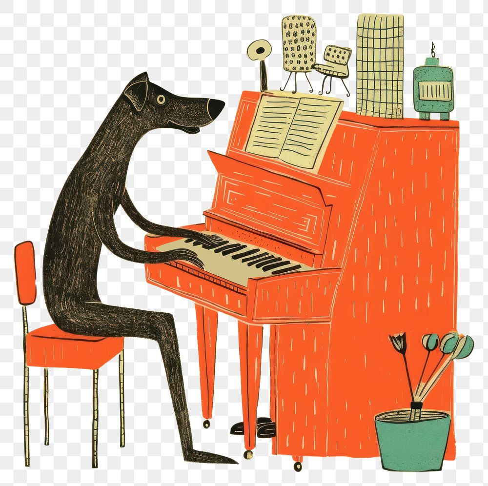 PNG Dog playing piano chair harpsichord creativity. AI generated Image by rawpixel.