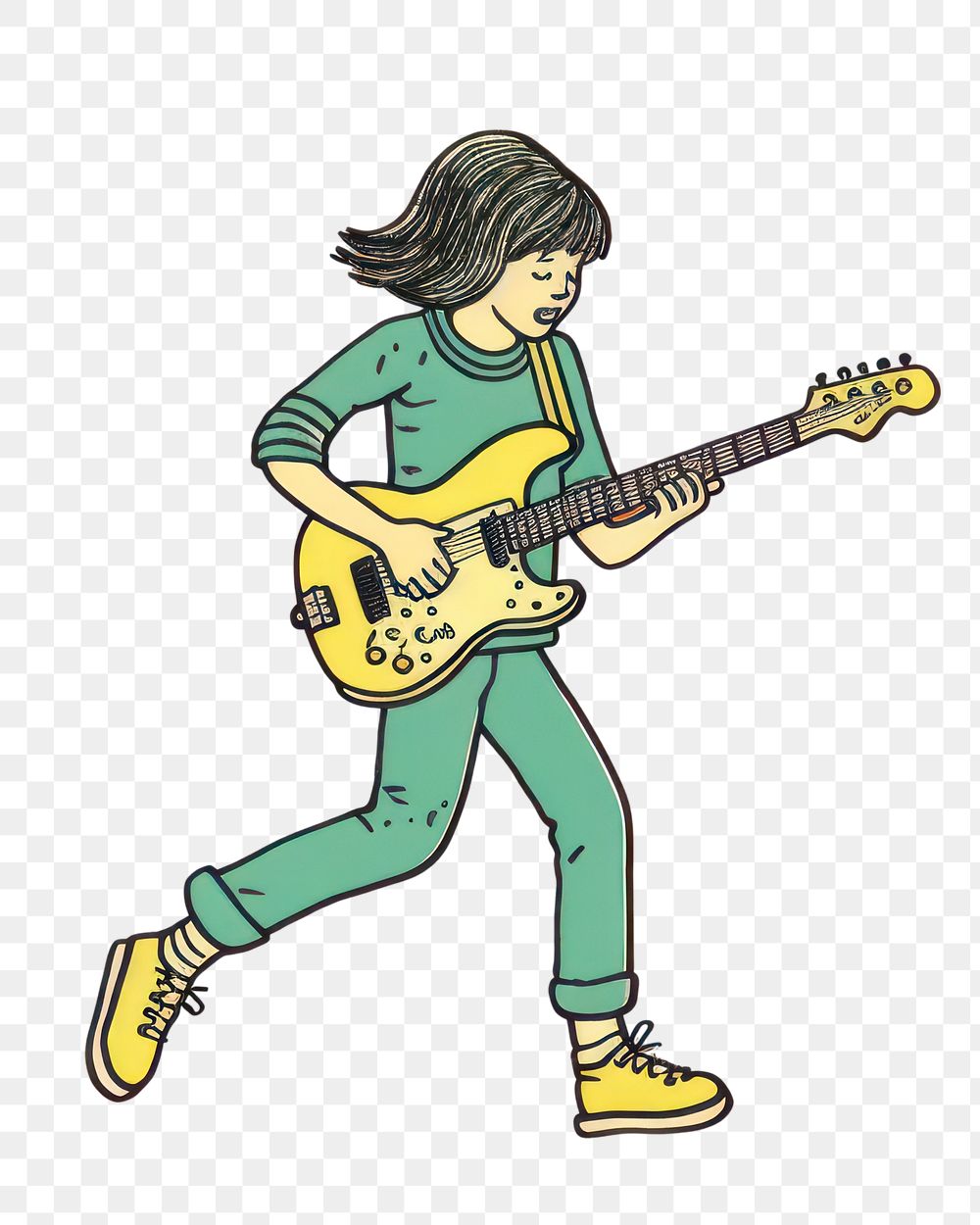 PNG Kid girl playing guitar musician cartoon entertainment. AI generated Image by rawpixel.