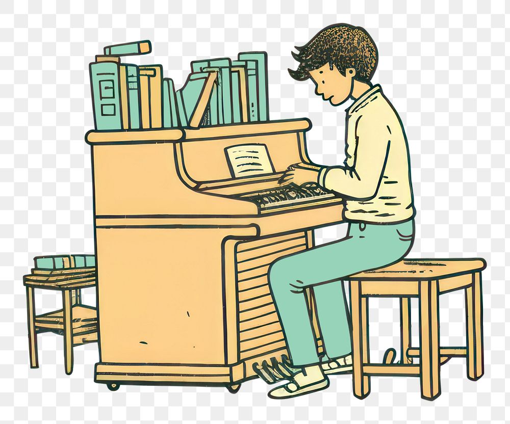 PNG Kid playing piano furniture sketch chair. AI generated Image by rawpixel.
