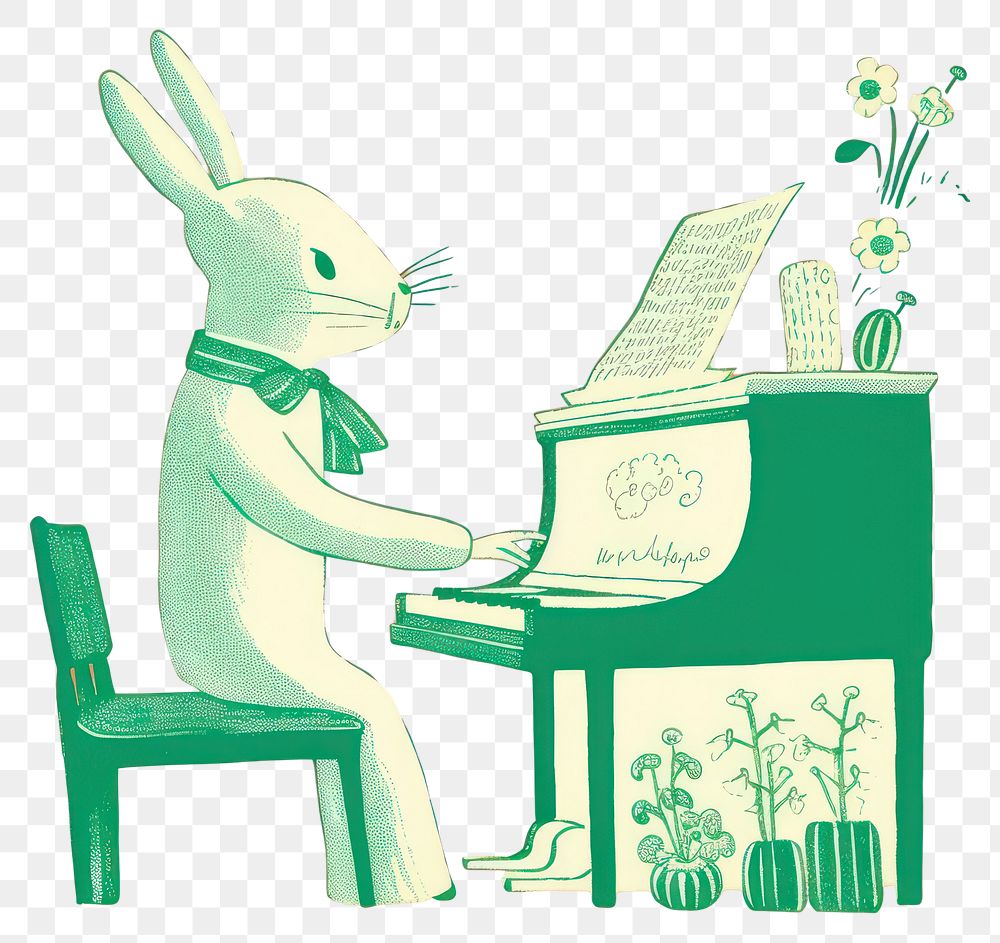 PNG Rabbit playing piano keyboard pianist representation. AI generated Image by rawpixel.