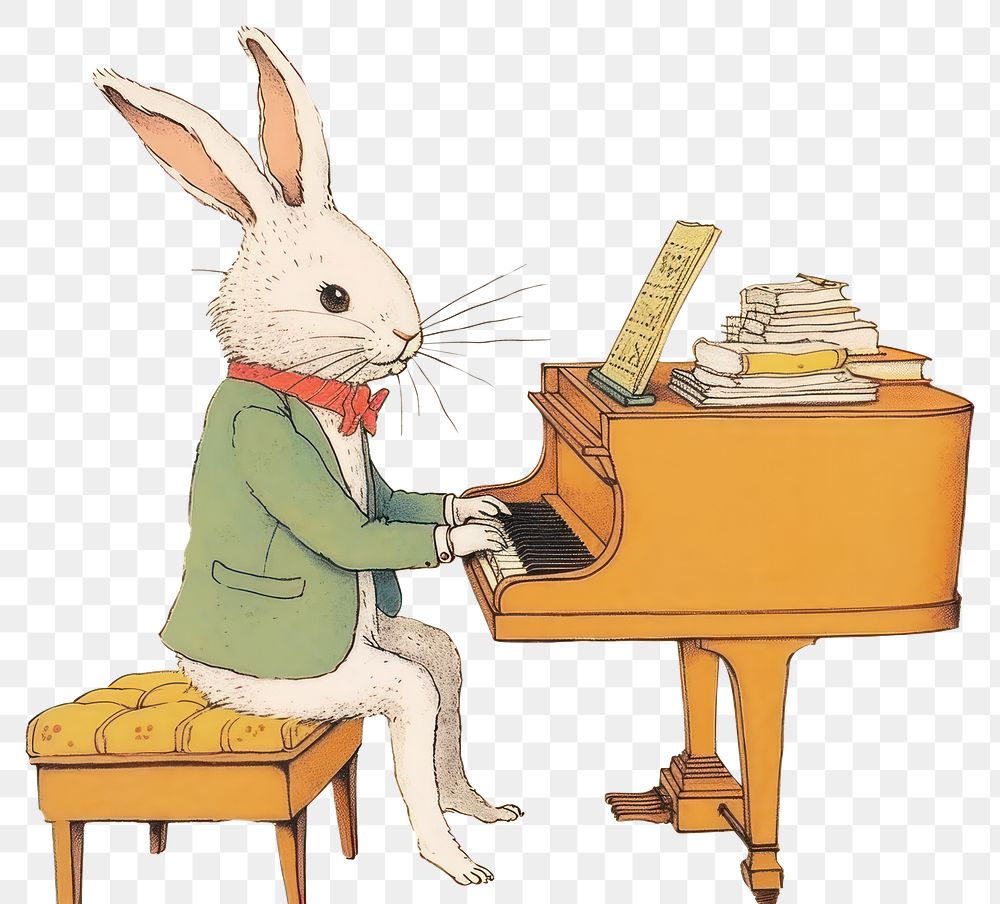 PNG Rabbit playing piano animal mammal music. AI generated Image by rawpixel.