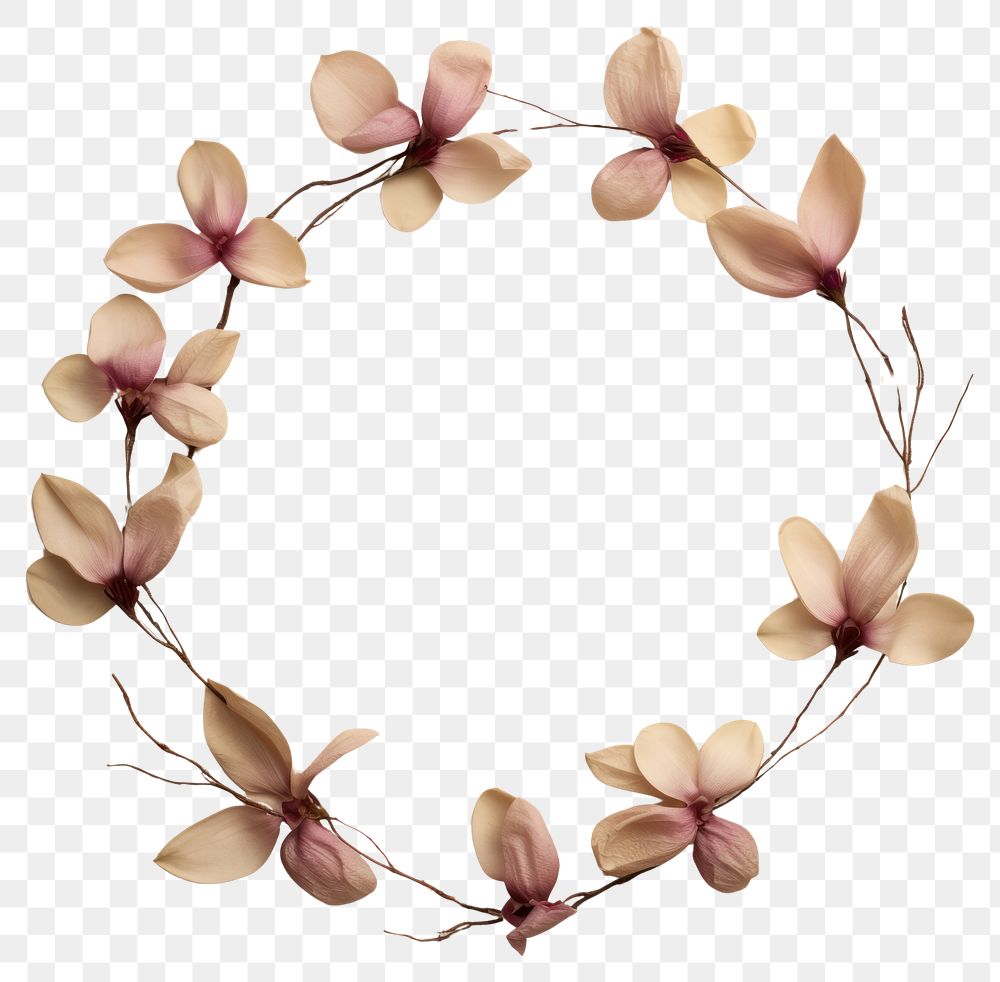 PNG Real pressed magnolia flowers jewelry circle wreath. AI generated Image by rawpixel.