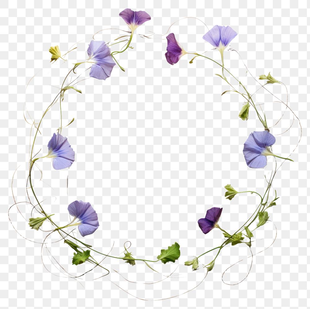 PNG Real pressed morning glory and flowers circle wreath petal. AI generated Image by rawpixel.