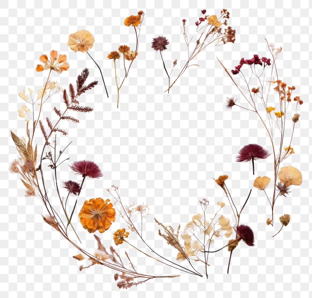 PNG Real pressed autumn flowers pattern circle wreath. AI generated Image by rawpixel.