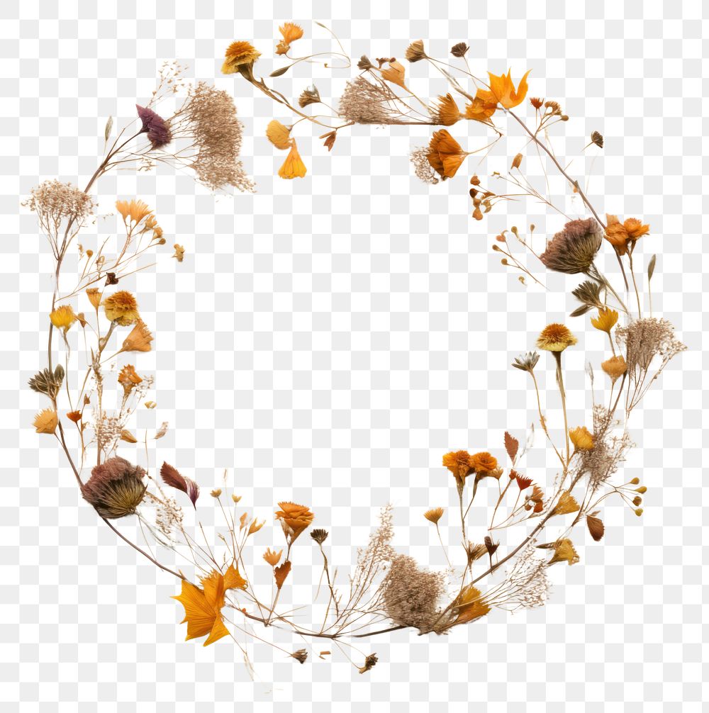 PNG Real pressed autumn flowers wreath pattern circle. AI generated Image by rawpixel.