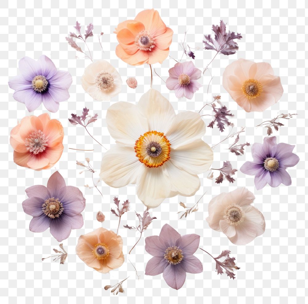 PNG Real pressed anemone flowers petal plant inflorescence. AI generated Image by rawpixel.