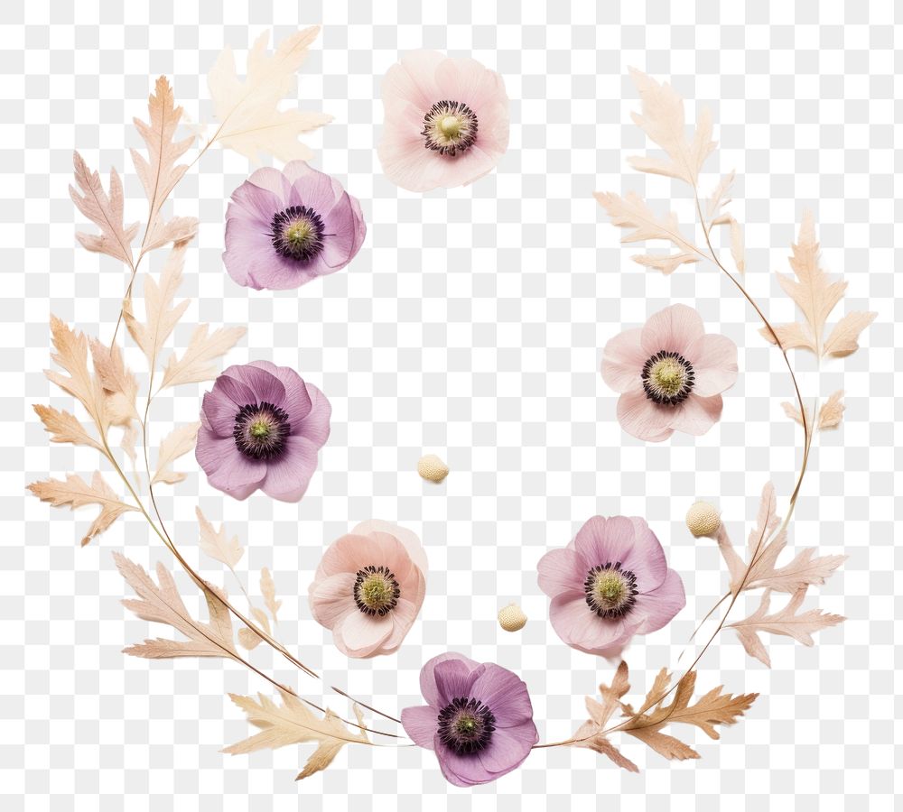 PNG Real pressed anemone flowers circle plant inflorescence. AI generated Image by rawpixel.