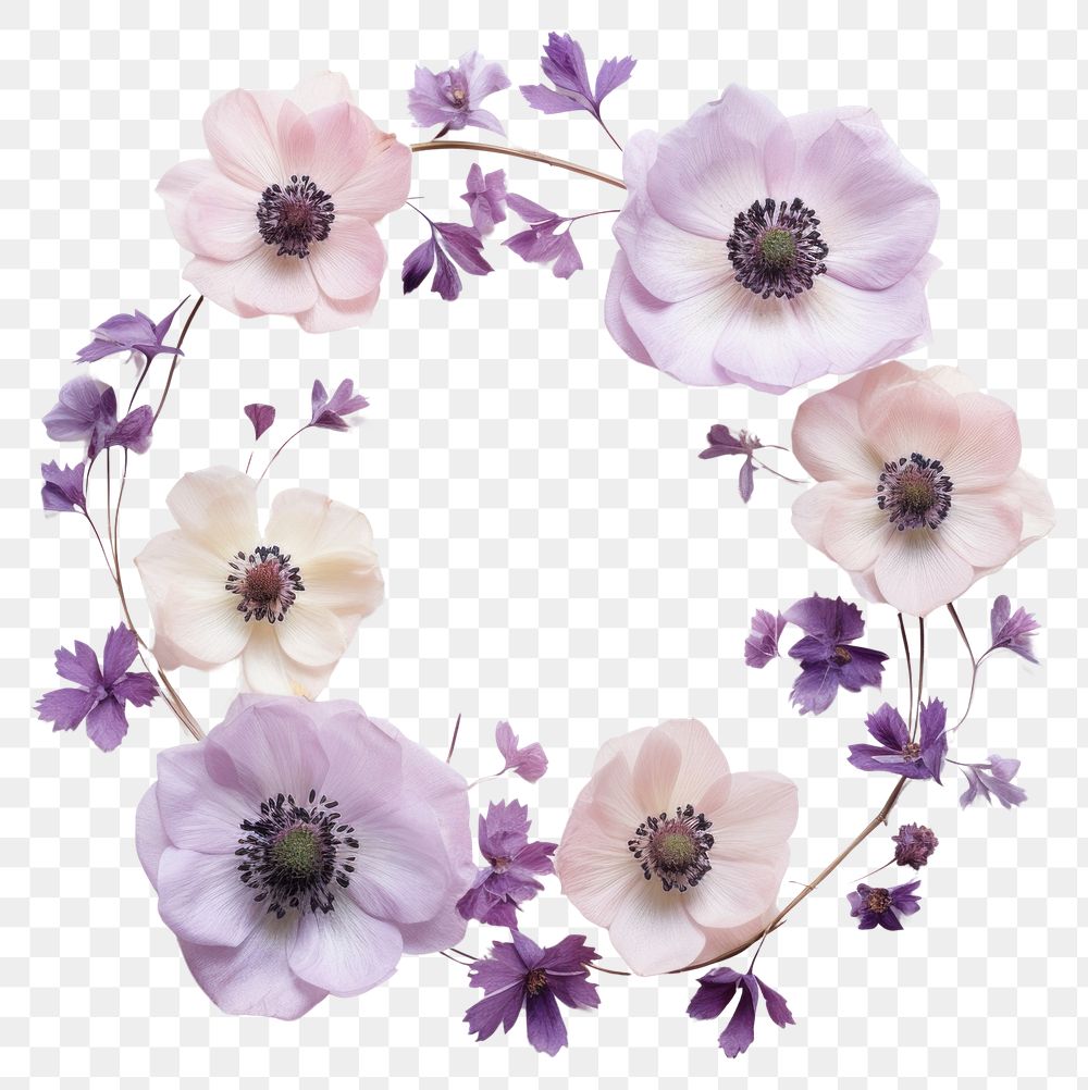 PNG Real pressed anemone flowers blossom circle wreath. AI generated Image by rawpixel.