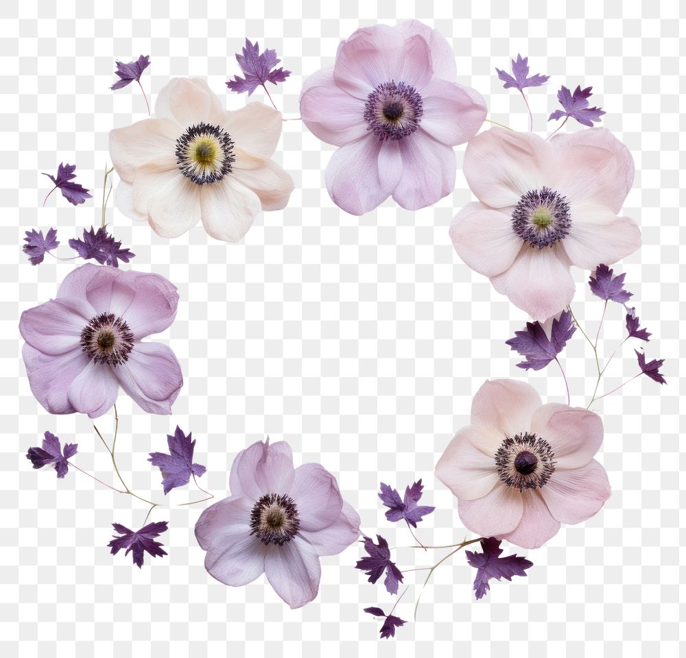 PNG Real pressed anemone flowers blossom jewelry wreath. AI generated Image by rawpixel.