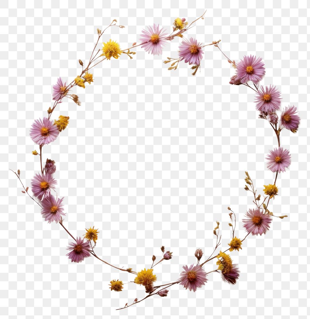 PNG Real pressed aster flowers circle wreath plant. AI generated Image by rawpixel.