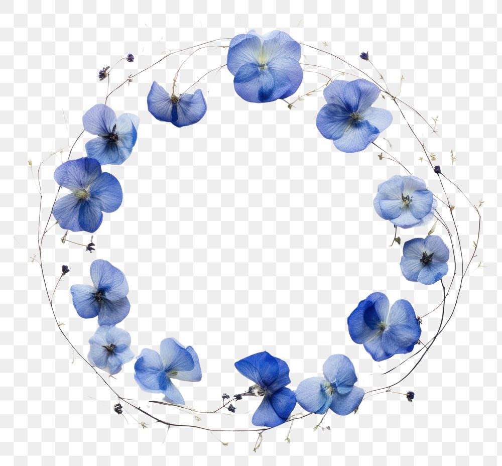 PNG Real pressed blue flowers necklace jewelry wreath. AI generated Image by rawpixel.