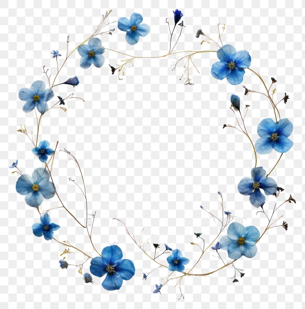 PNG Real pressed blue flowers jewelry circle wreath. AI generated Image by rawpixel.