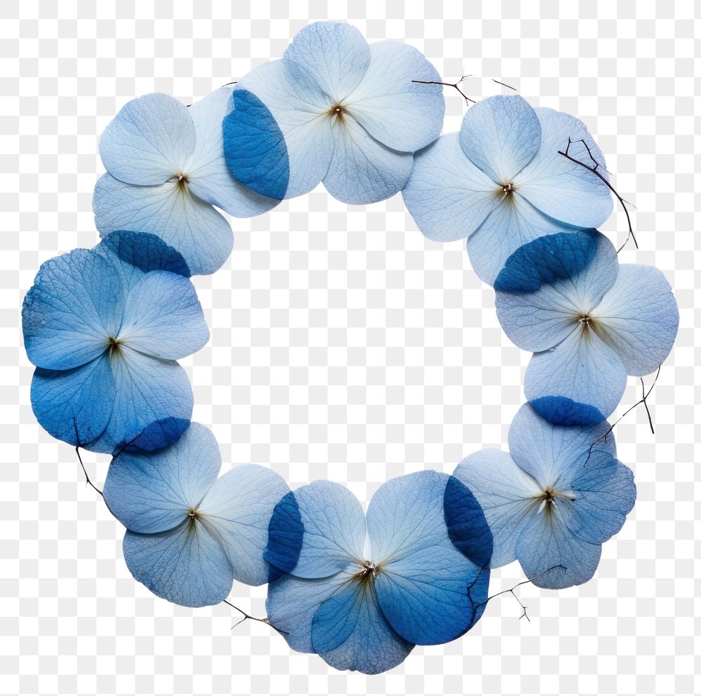 PNG Real pressed blue hydrangea flowers jewelry circle wreath. AI generated Image by rawpixel.