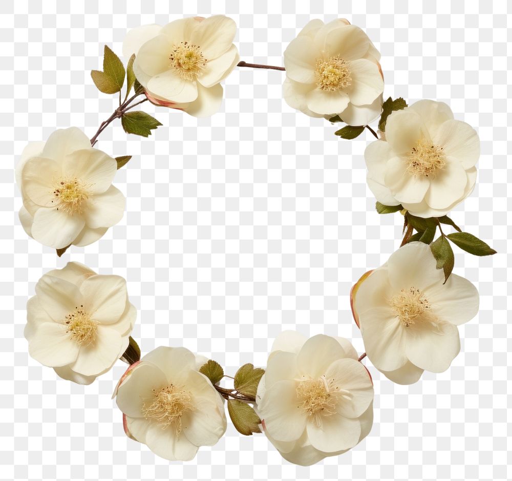 PNG Real pressed camellia flowers jewelry circle wreath. AI generated Image by rawpixel.