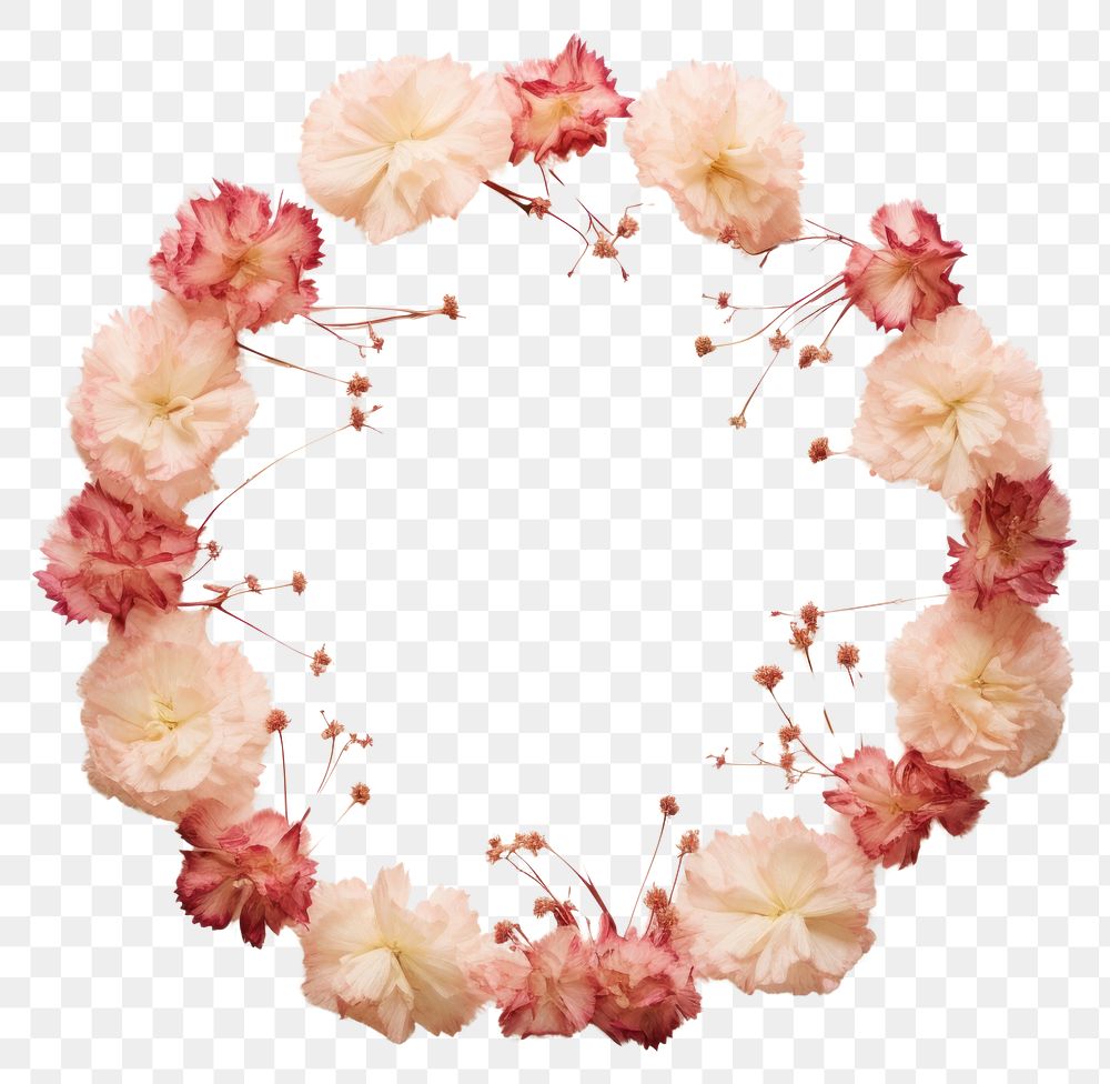 PNG Real pressed carnation flowers circle wreath petal. AI generated Image by rawpixel.