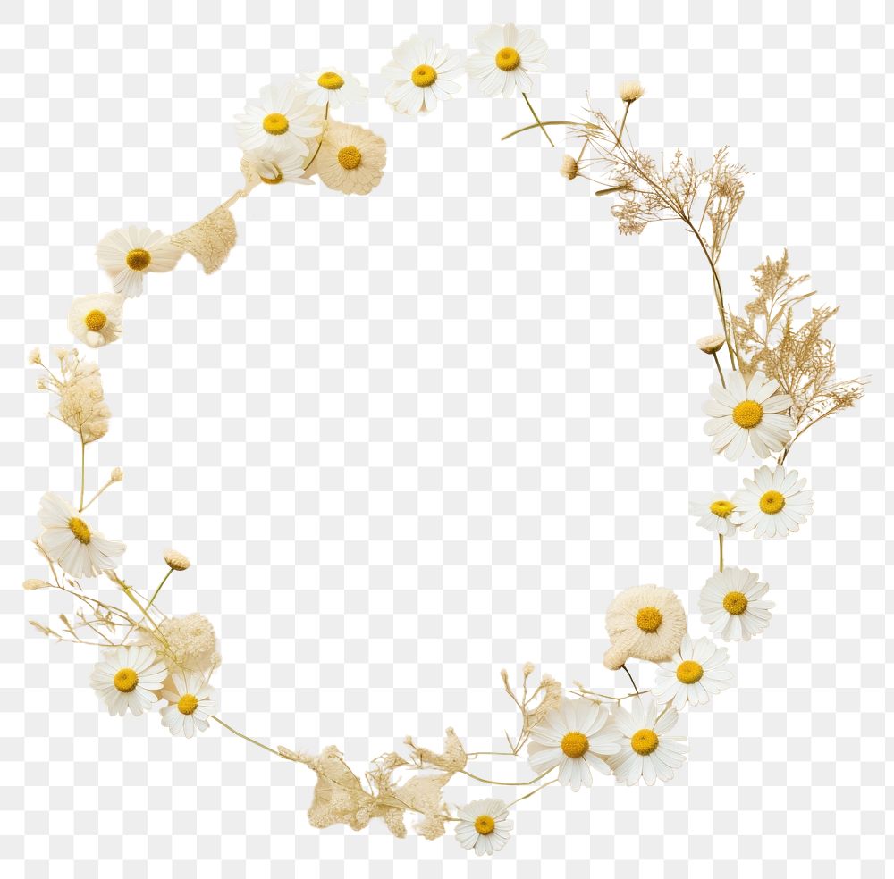 PNG Real pressed chamomile with flowers circle wreath shape. AI generated Image by rawpixel.
