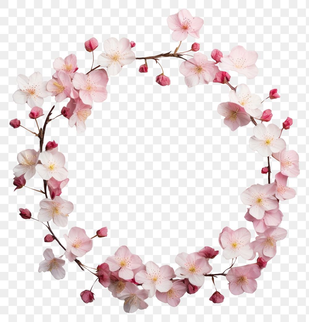 PNG Real pressed cherry blossom flowers circle wreath petal. AI generated Image by rawpixel.