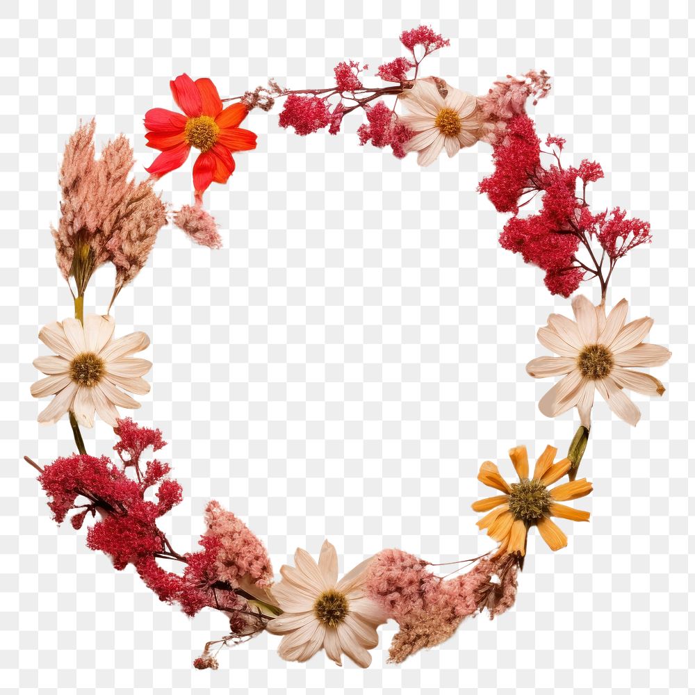 PNG Real pressed christmas flowers pattern circle wreath. AI generated Image by rawpixel.