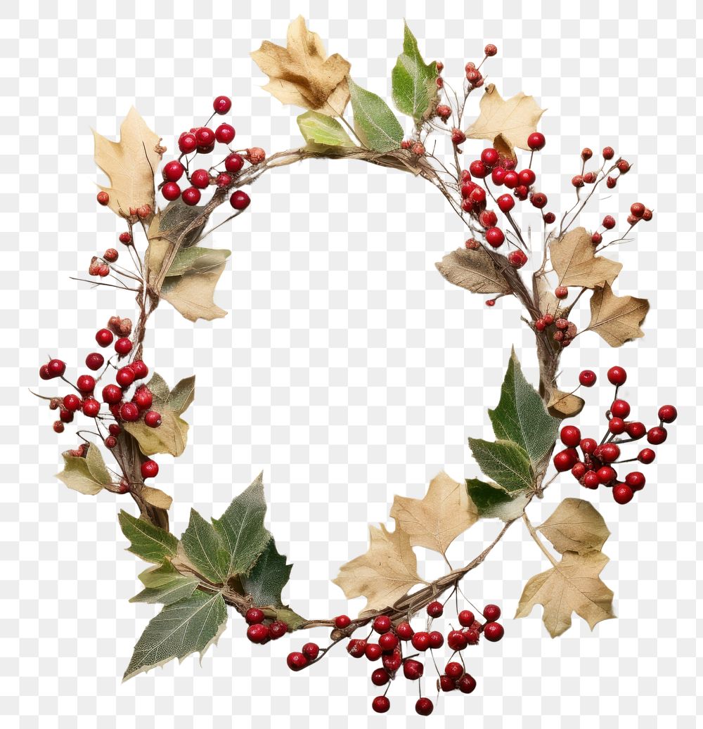 PNG Real pressed christmas flowers wreath circle shape. AI generated Image by rawpixel.
