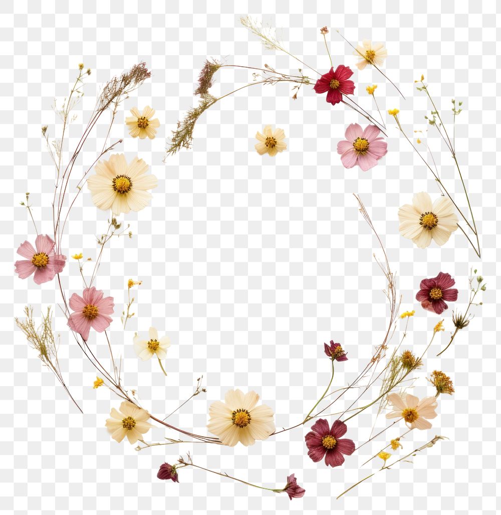 PNG Real pressed cosmos flowers circle wreath plant. AI generated Image by rawpixel.