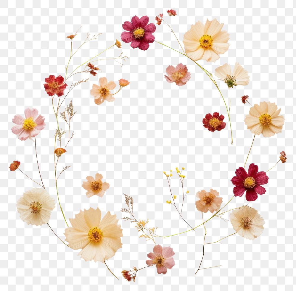 PNG Real pressed cosmos flowers circle wreath petal. AI generated Image by rawpixel.