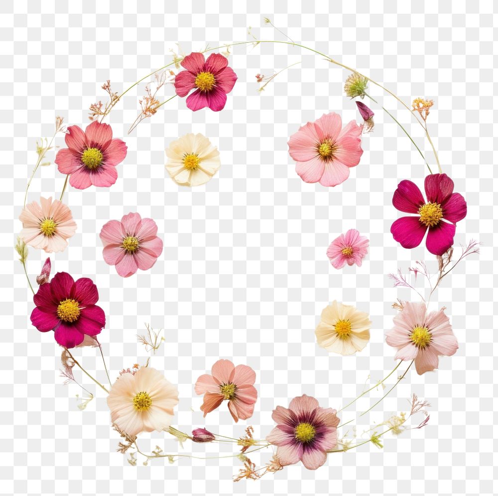 PNG Real pressed cosmos flowers circle wreath petal. AI generated Image by rawpixel.