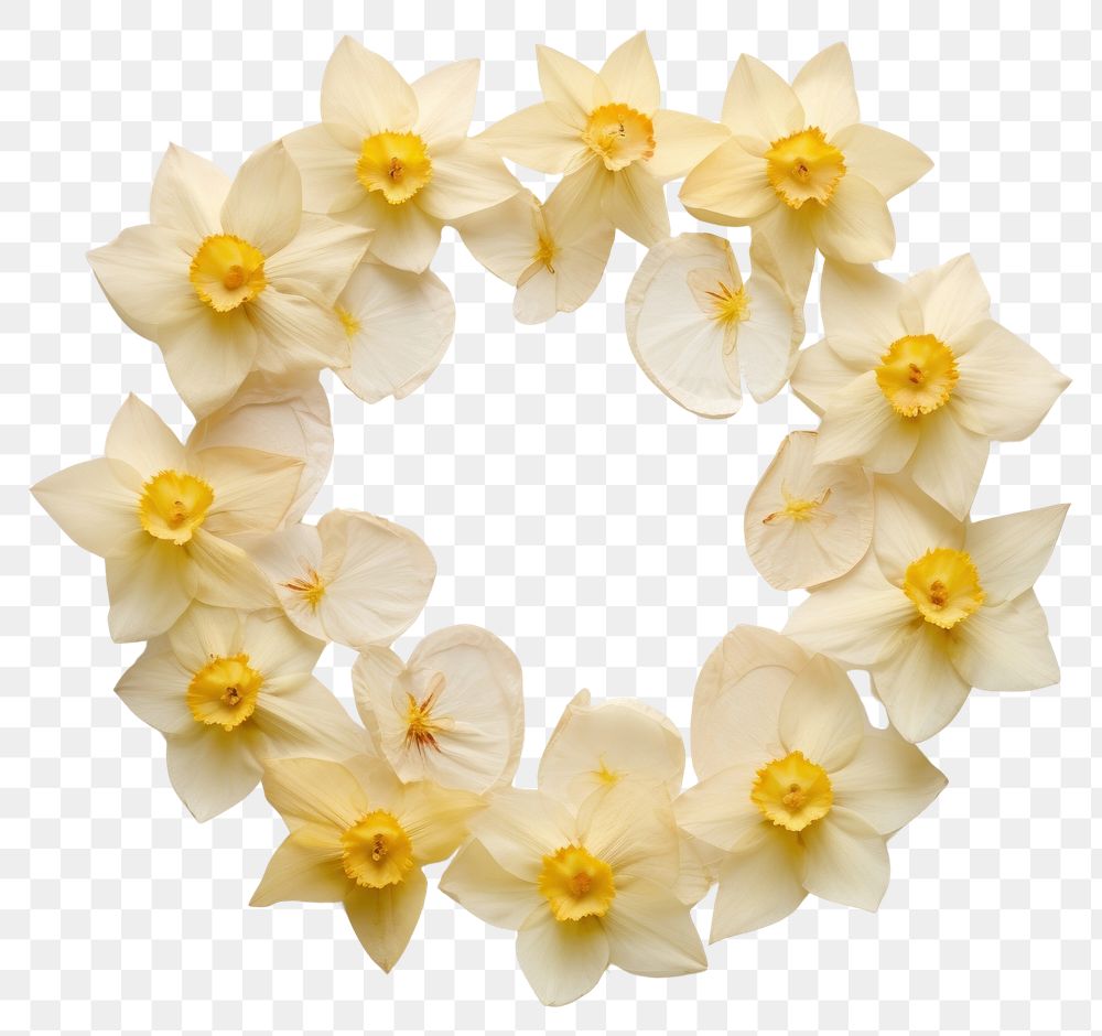PNG Real pressed daffodil flowers circle wreath petal. AI generated Image by rawpixel.