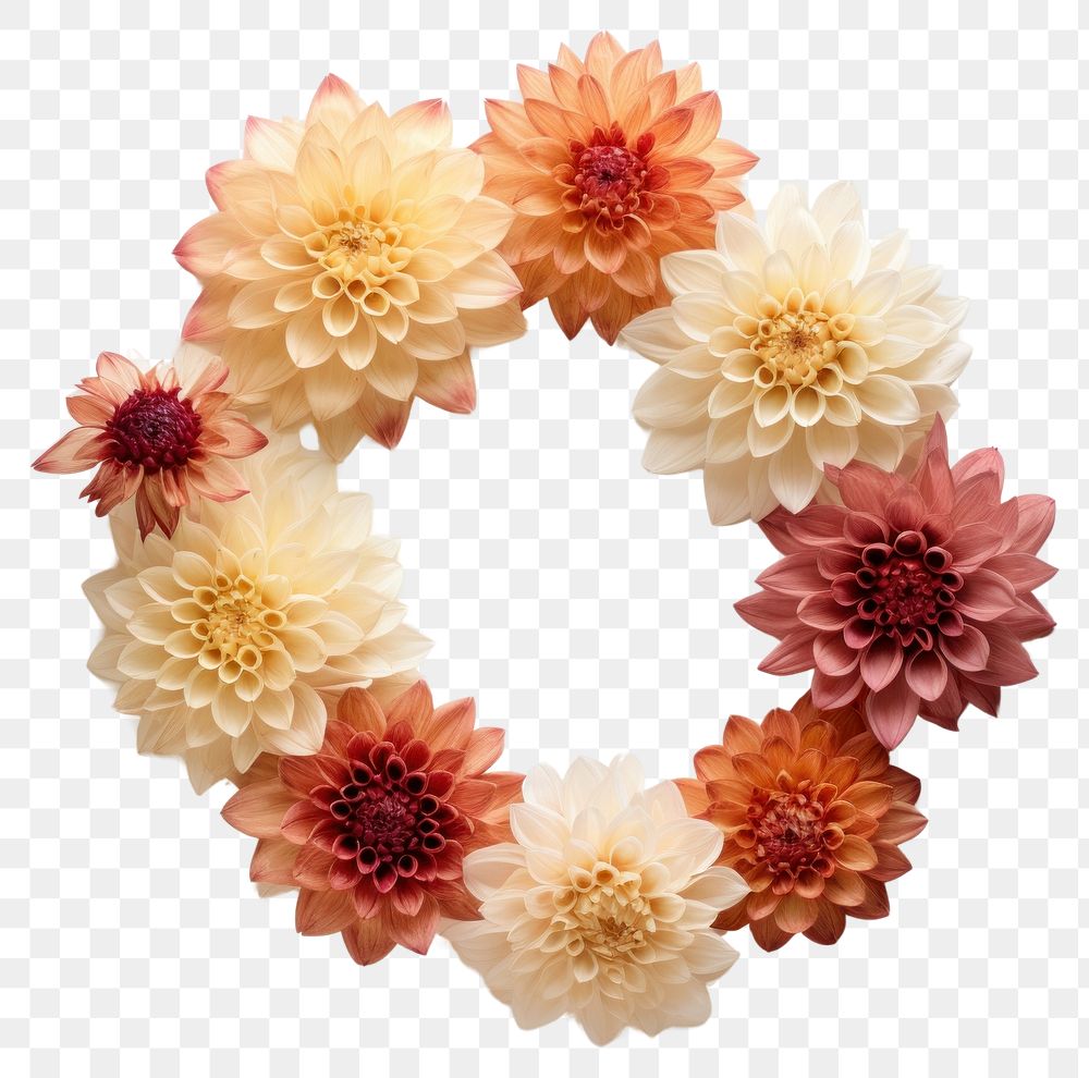 PNG Real pressed dahlia flowers circle wreath plant. AI generated Image by rawpixel.