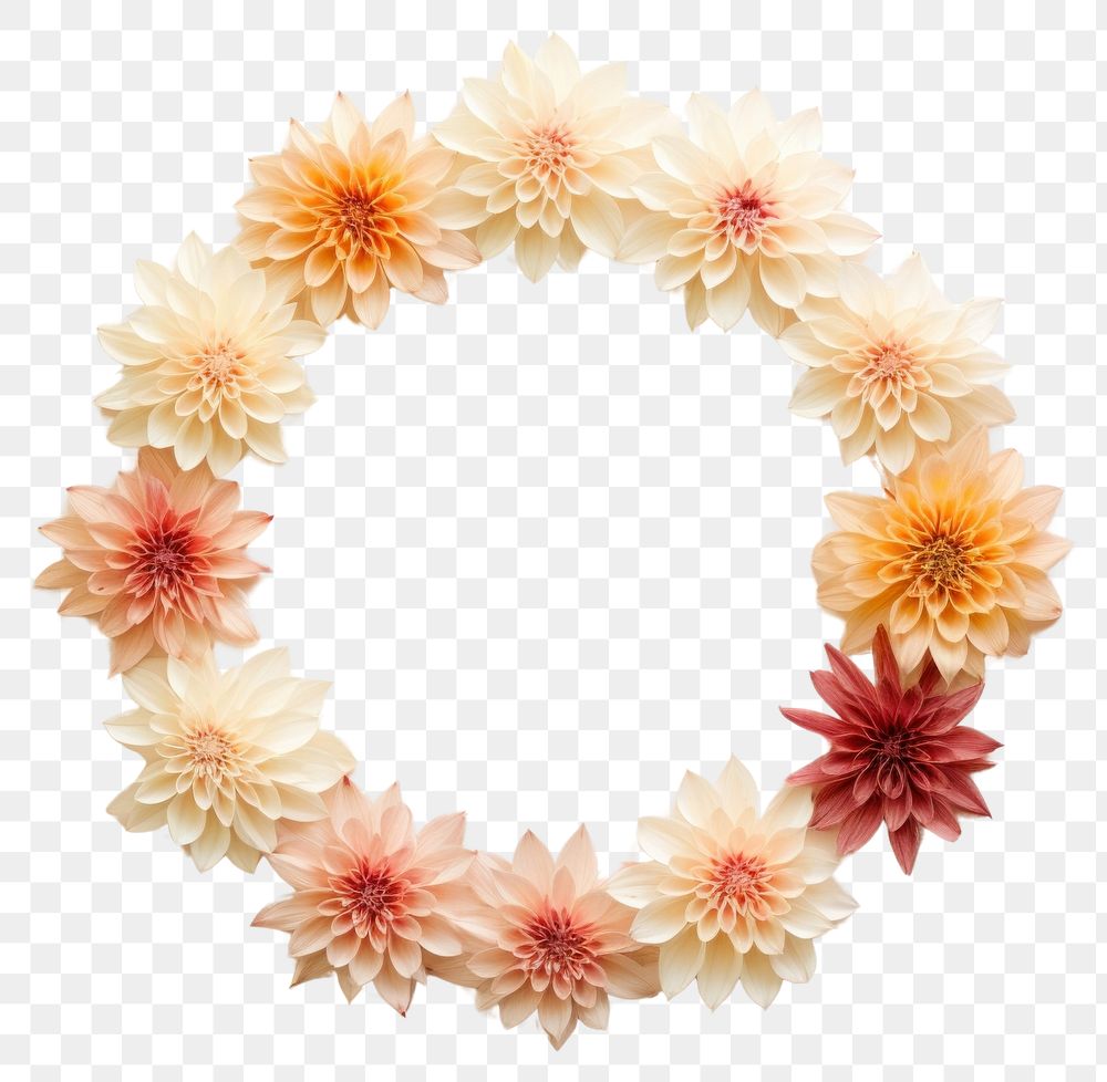 PNG Real pressed dahlia flowers circle wreath shape. AI generated Image by rawpixel.
