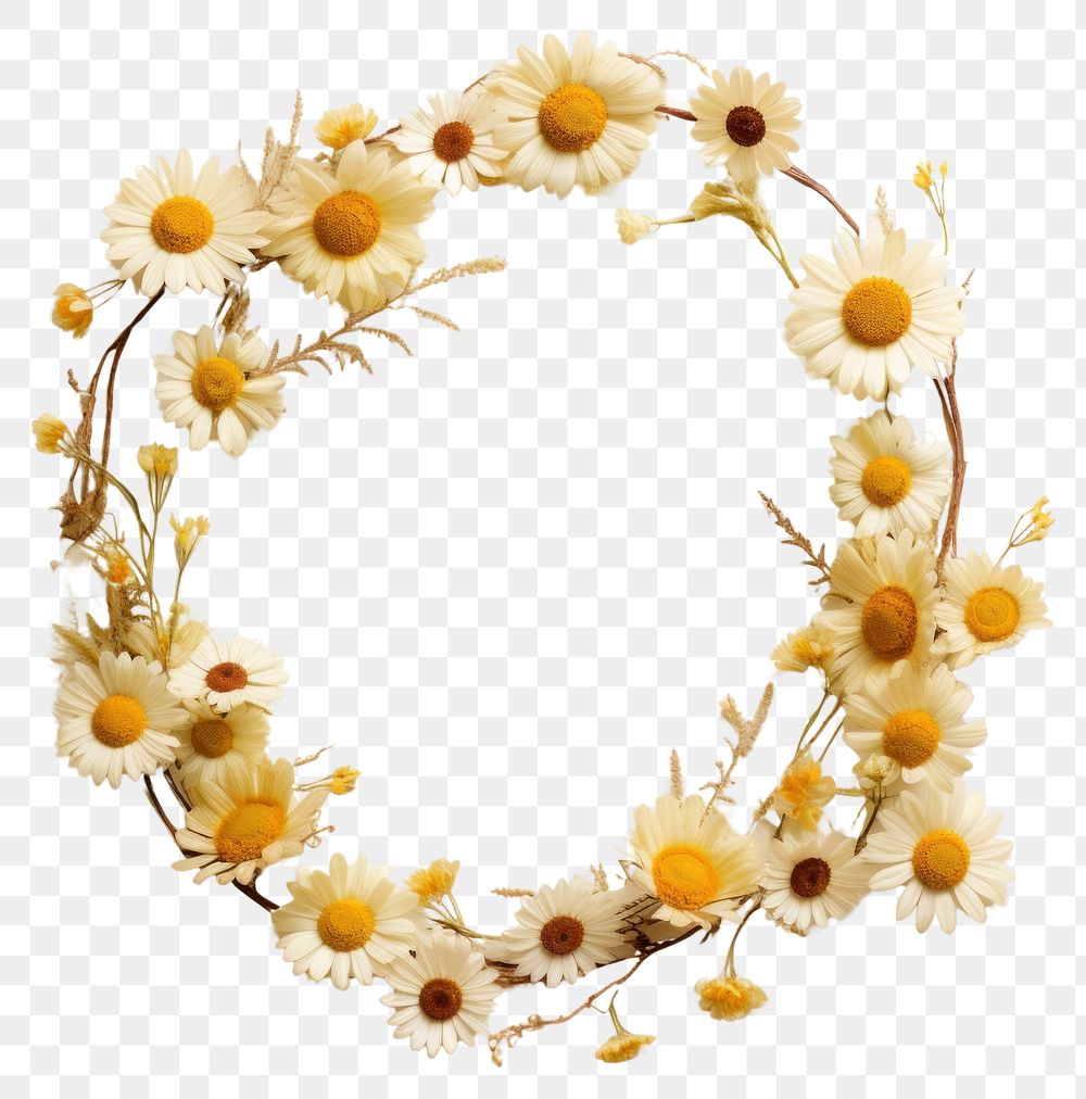 PNG Real pressed daisy flowers wreath plant petal celebration. AI generated Image by rawpixel.