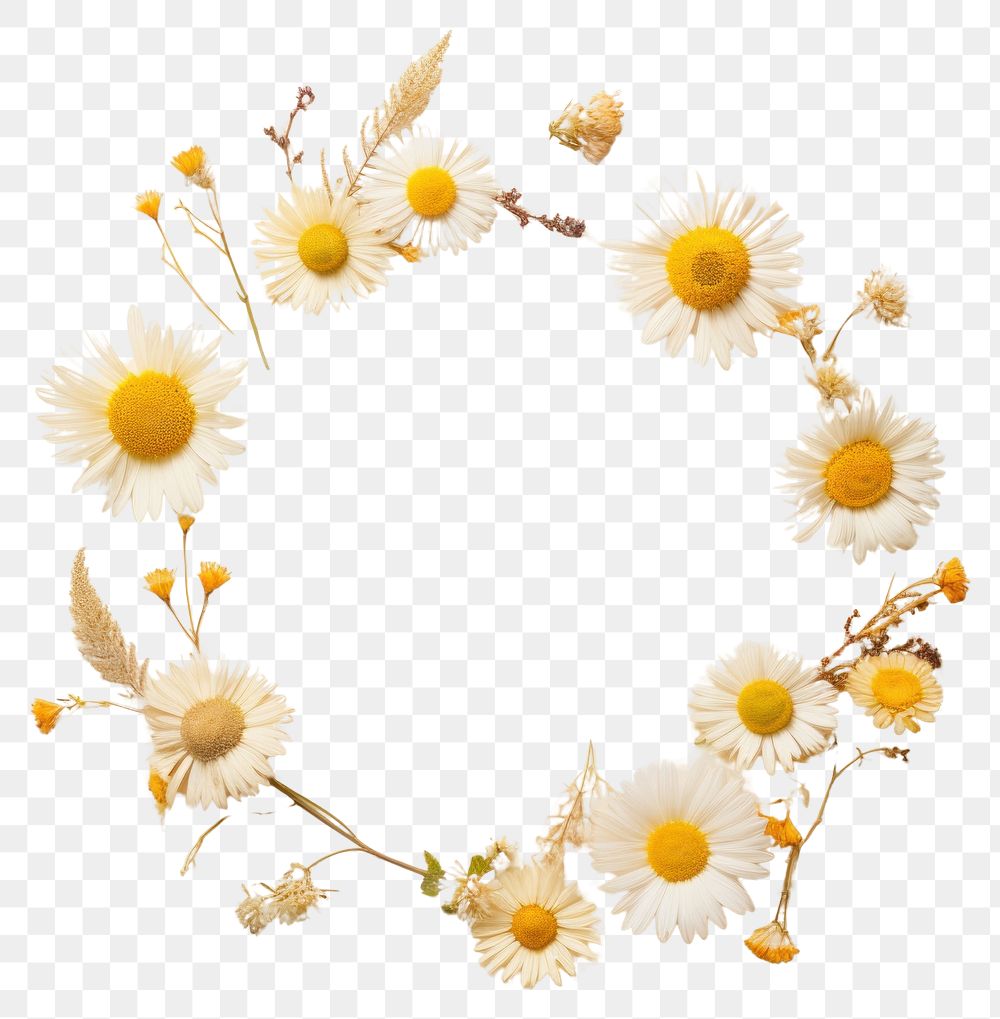 PNG Real pressed daisy flowers necklace wreath circle. AI generated Image by rawpixel.