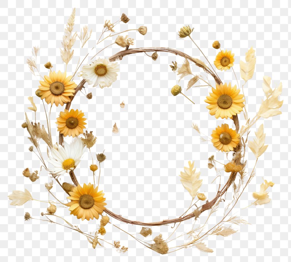 PNG Real Pressed Daisy Flowers flower sunflower wreath. AI generated Image by rawpixel.