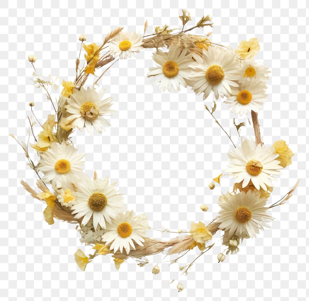PNG Real pressed daisy flowers wreath plant celebration decoration. AI generated Image by rawpixel.