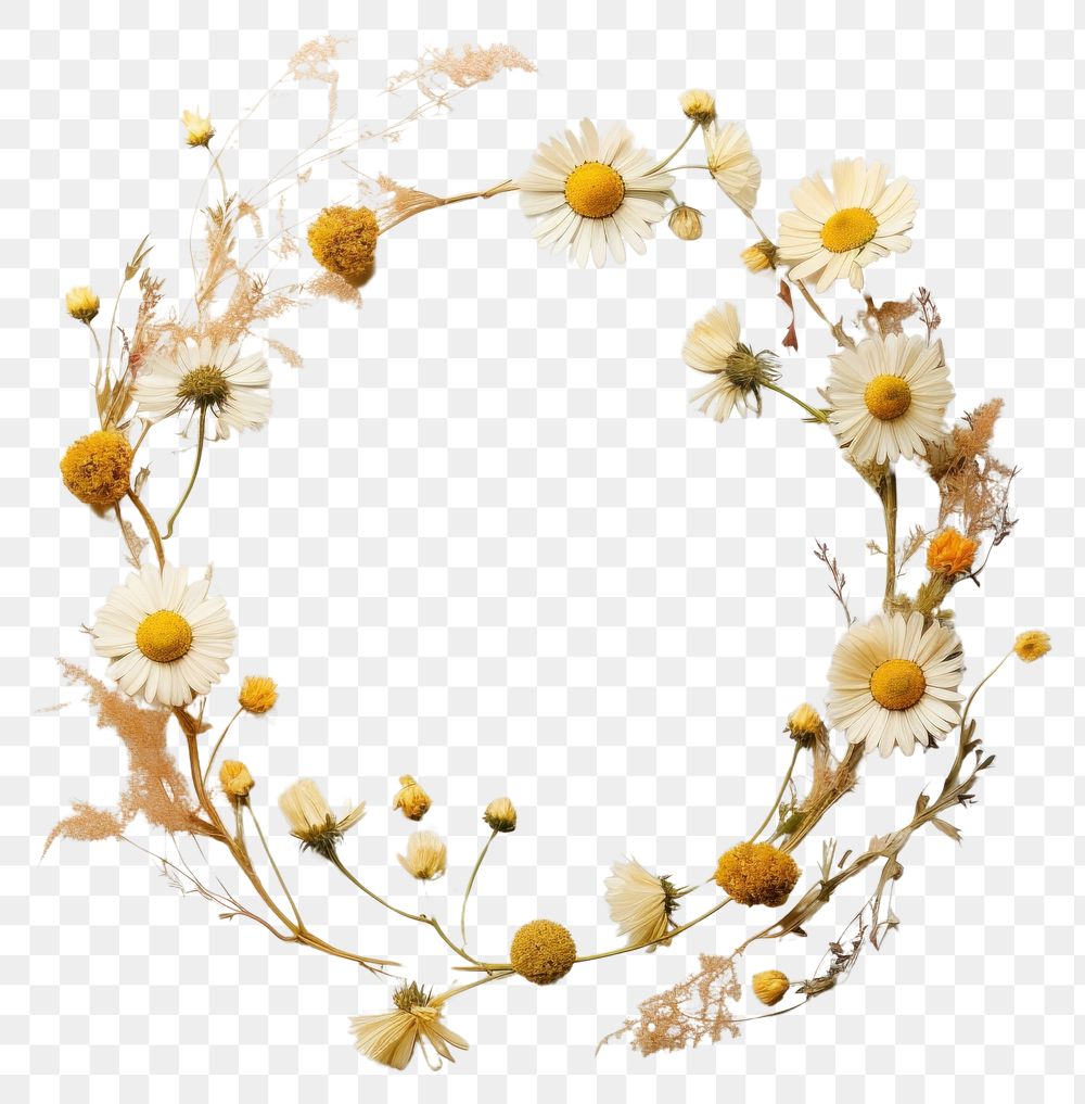 PNG Real pressed daisy flowers circle wreath shape. AI generated Image by rawpixel.