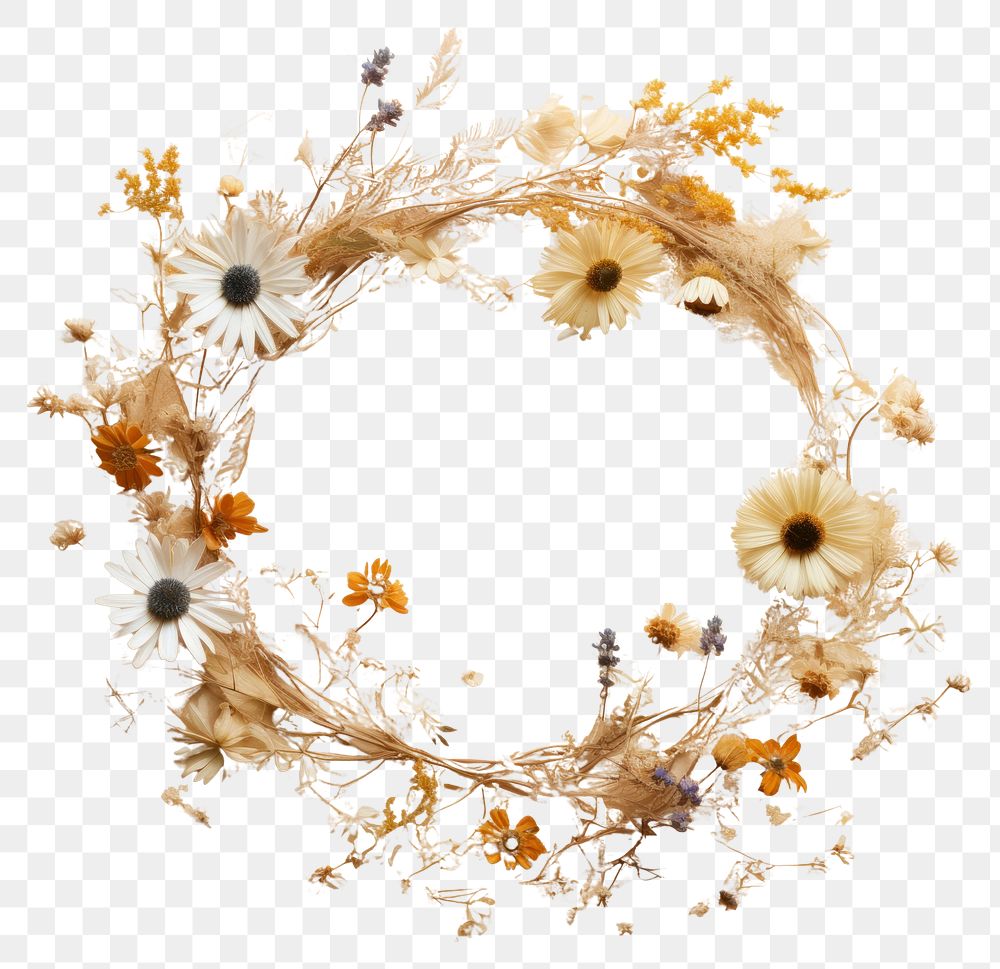 PNG Real pressed flowers wreath plant daisy art. AI generated Image by rawpixel.